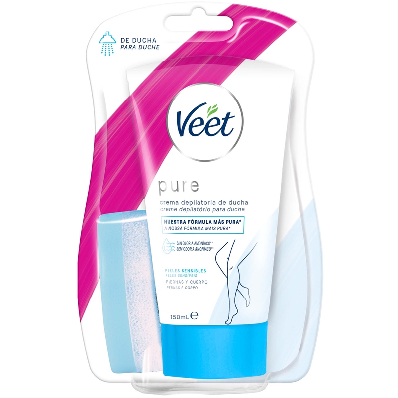 Veet Pure Crema Depilatoria de Ducha para Cuerpo y Piernas, para pieles sensibles, 150ml