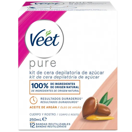 Veet Pure Kit de Cera Depilatoria de Azúcar para Cuerpo y Rostro