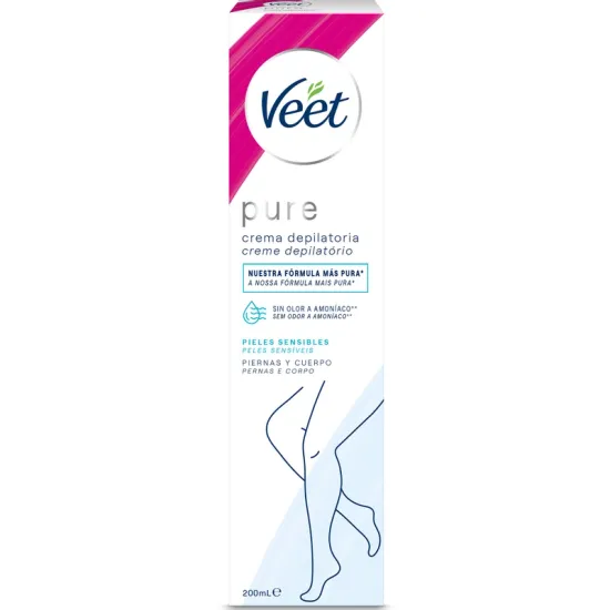Veet Pure Crema Depilatoria para Cuerpo y Piernas, para pieles sensibles, 200ml