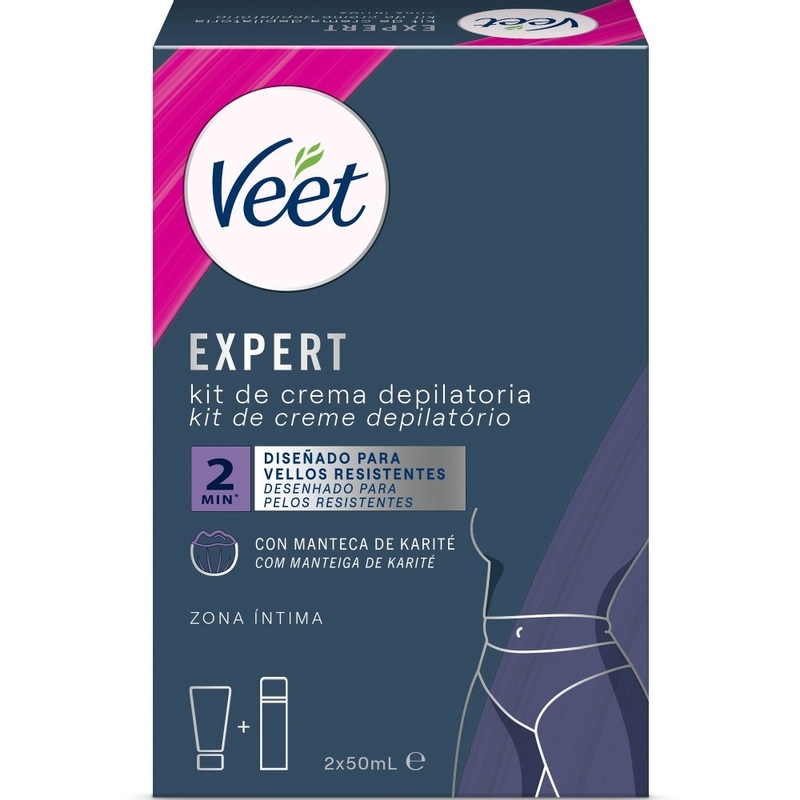Veet Expert Kit de Depilación para Zonas Íntimas del Cuerpo, Crema Depilatoria 50 ml y Espuma Multi-Beneficios 50 ml