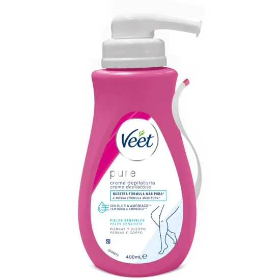 Veet Pure Crema Depilatoria de Ducha para Cuerpo y Piernas, para pieles sensibles, 400ml