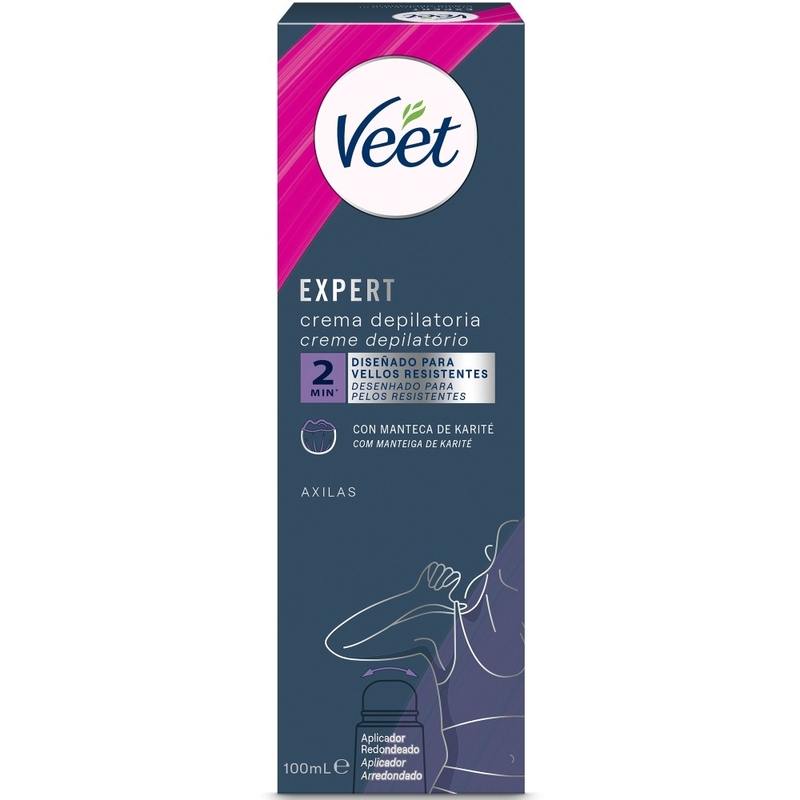 Veet Expert Crema Depilatoria para Axilas con aplicador Roll-On, con Manteca de Karité, 100ml